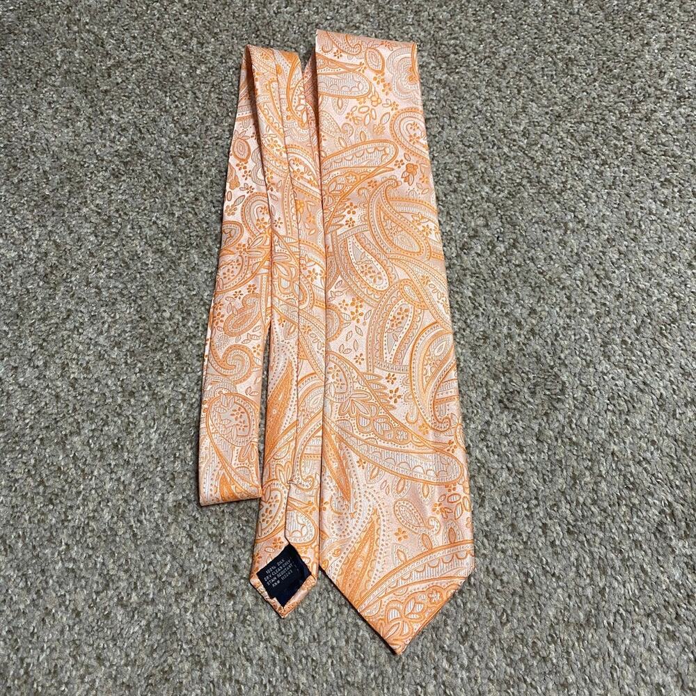 The Tie Bar Tie Mens Silk Paisley Orange Formal Wedding Suit Tennessee Ivy Prep